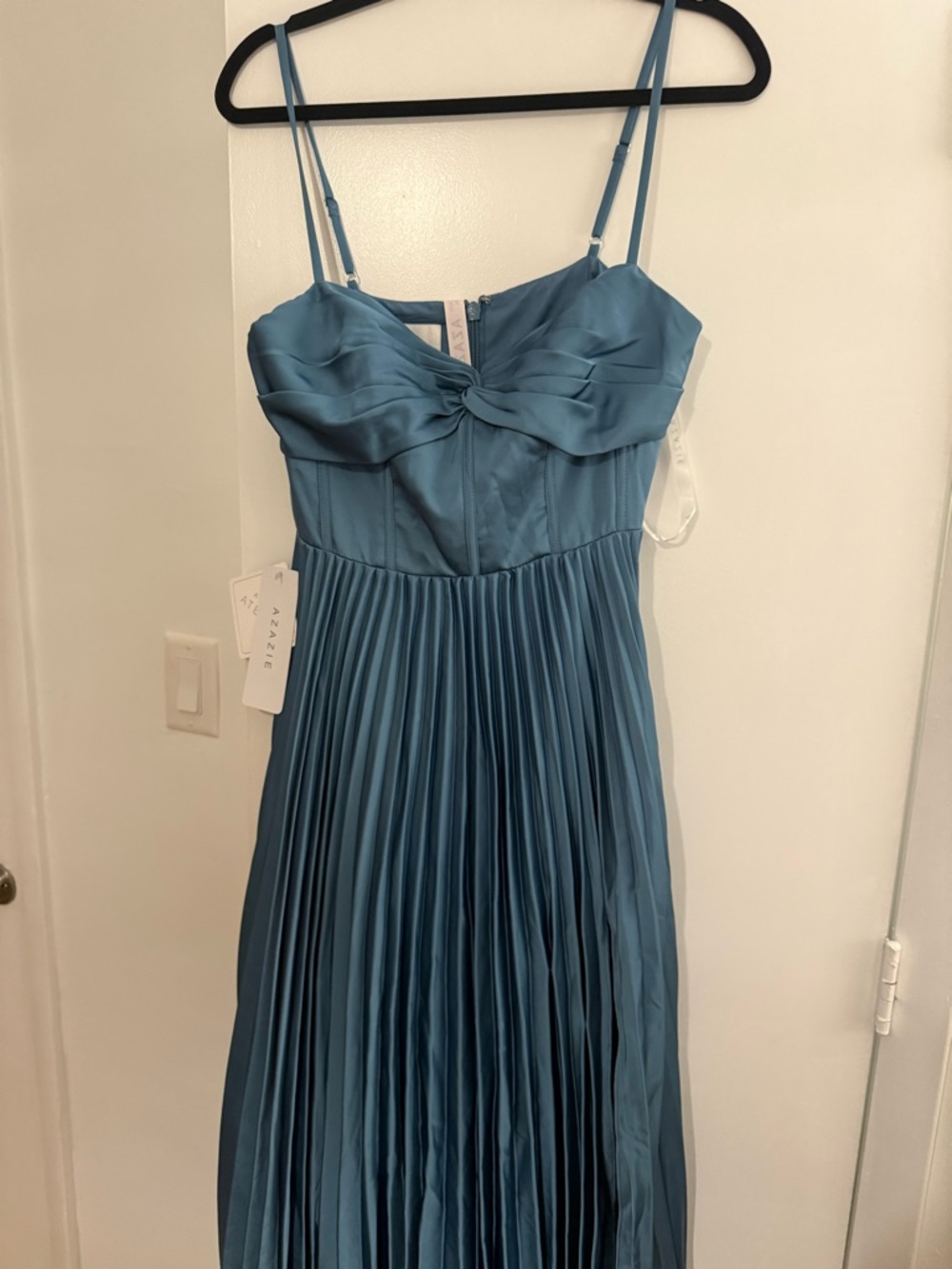 Aritzia Teal-Blue Pleated Spaghetti-Strap Wedding Dress
